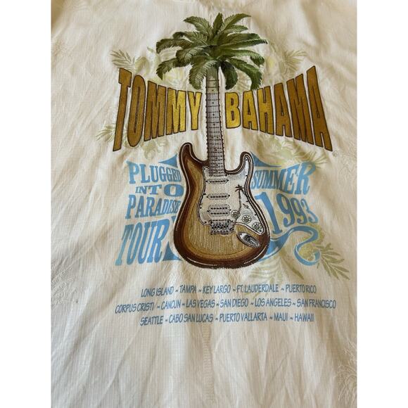 Tommy Bahama Silk Shirt Men 2XL Hawaiian Summer Paradise Tour 1993 Guitar Patch - Picture 14 of 14